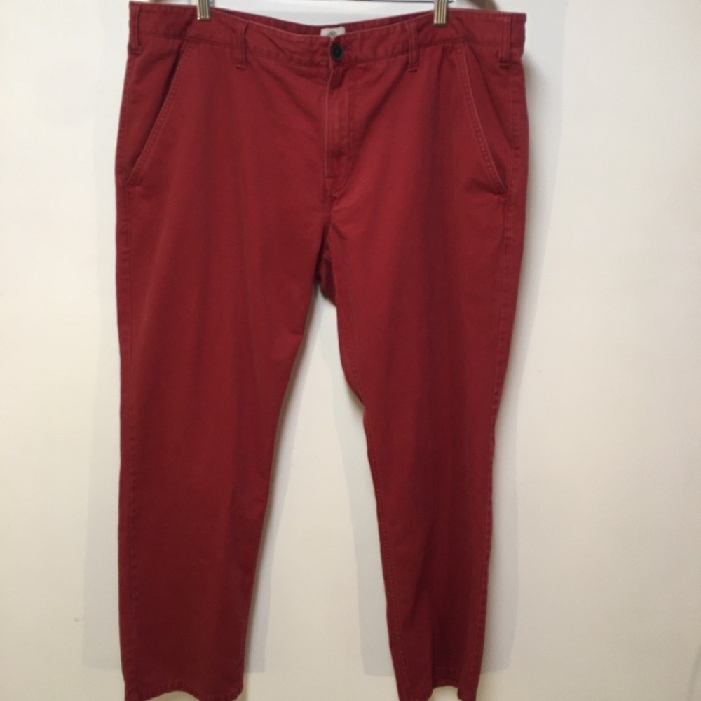 Timberland Men 42x29 Pants Red Chino Straight 100% Cotton Preppy City Colorful